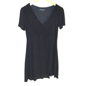 CHRIS McLAUGHLIN Women Black Short Sleeve Dress V-Neck Ruched Travel Hem 8
